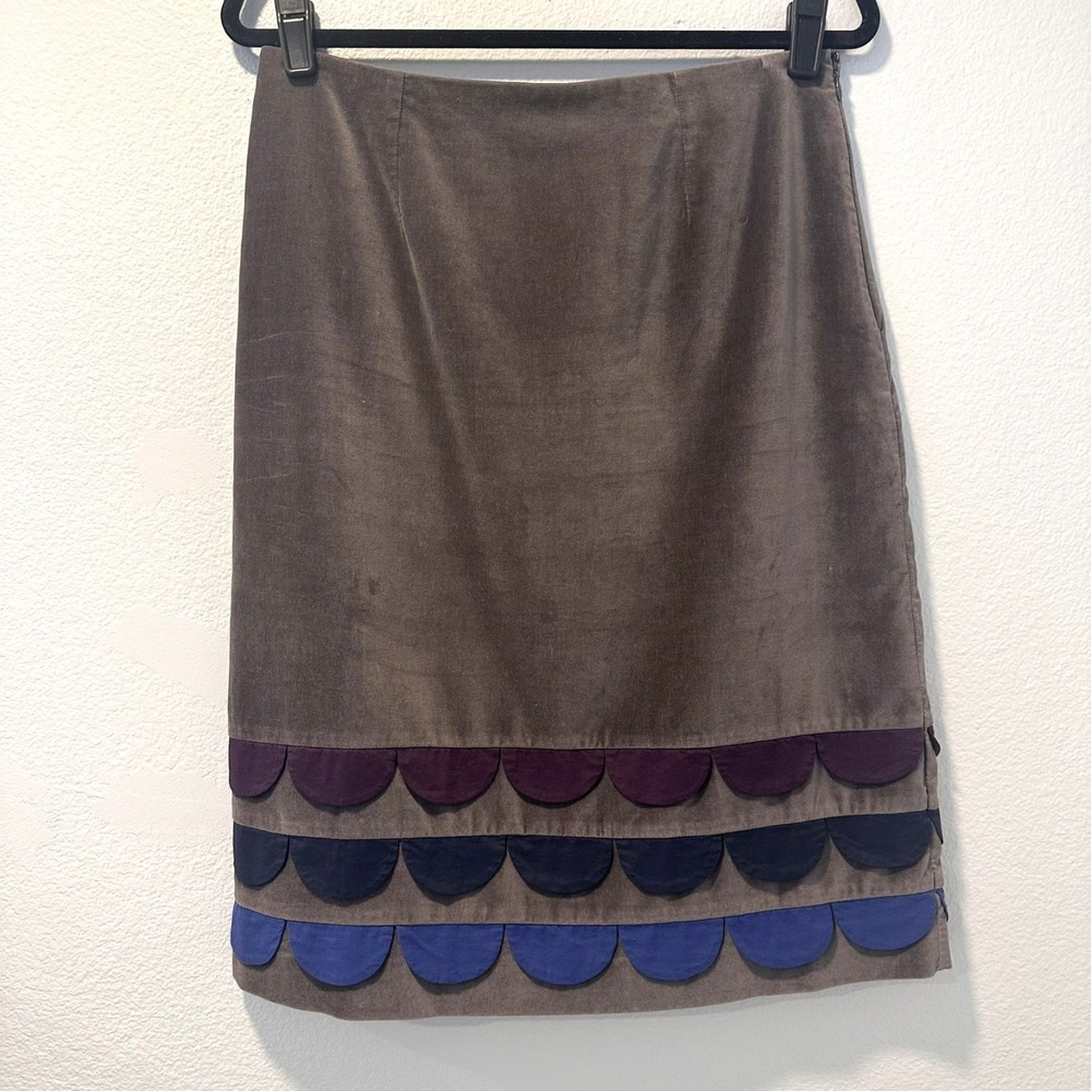 Boden Size-US 8L Midi Skirt Grey Velvet Scallop Trim Hem